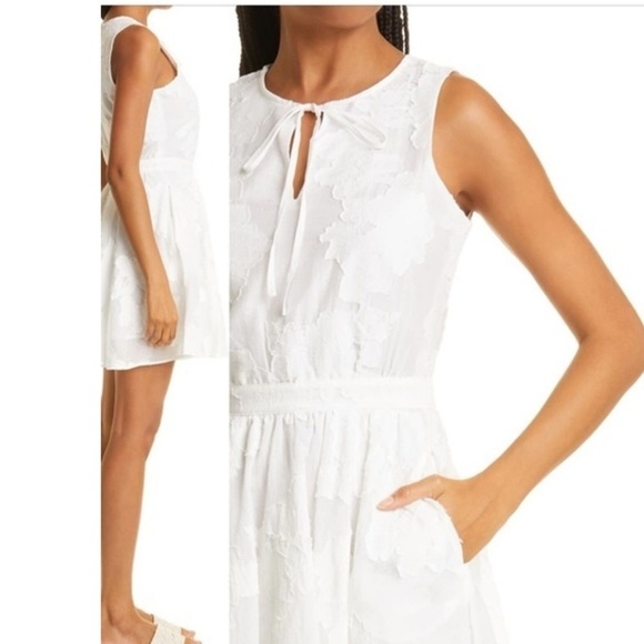 TED BAKER LONDON Mini Dress Maylee Floral Appliqué Tie-front Cotton White 6 - Picture 5 of 16